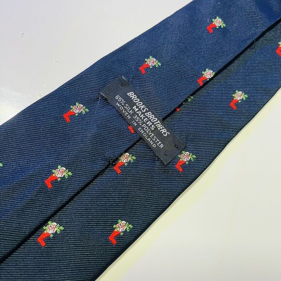 Vintage Brooks Brothers Christmas Tie Blue w Stockings 55.5x4” Rare, Black Label - Picture 1 of 9